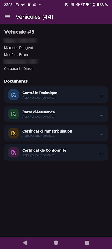 FleetApp — Documents : CT, Assurance, Immatriculation, COC
