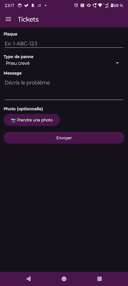 FleetApp — Création d'un ticket